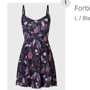 Killstar forbidden Petals Slip Dress - Black with Purple Floral Print